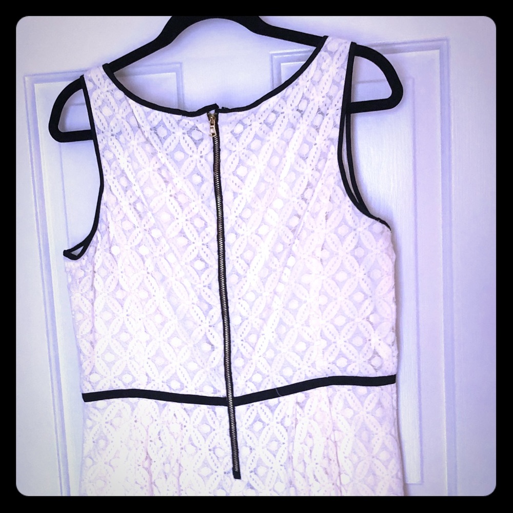 White lace RL dress with black piping. Size 14. H